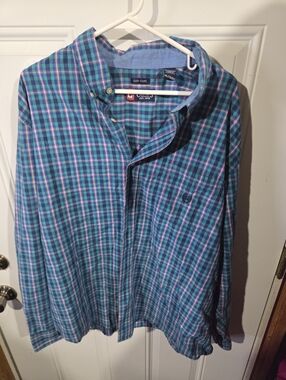 Izod Teal, Blue & Pink Plaid Button-Down Shirt